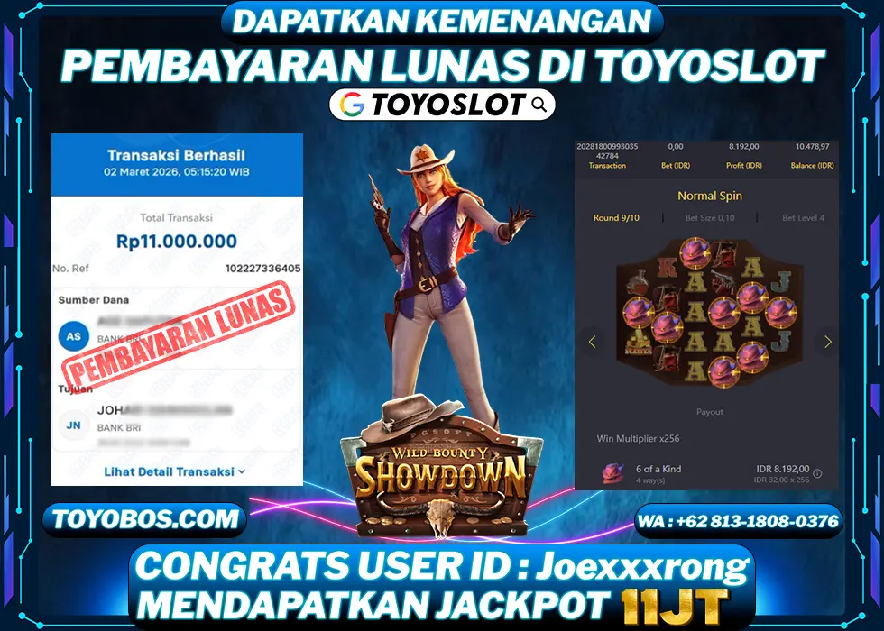 TOYOSLOT - BUKTI KEMENANGAN Wild Bounty Showdown Rp11,000,000,- LUNAS