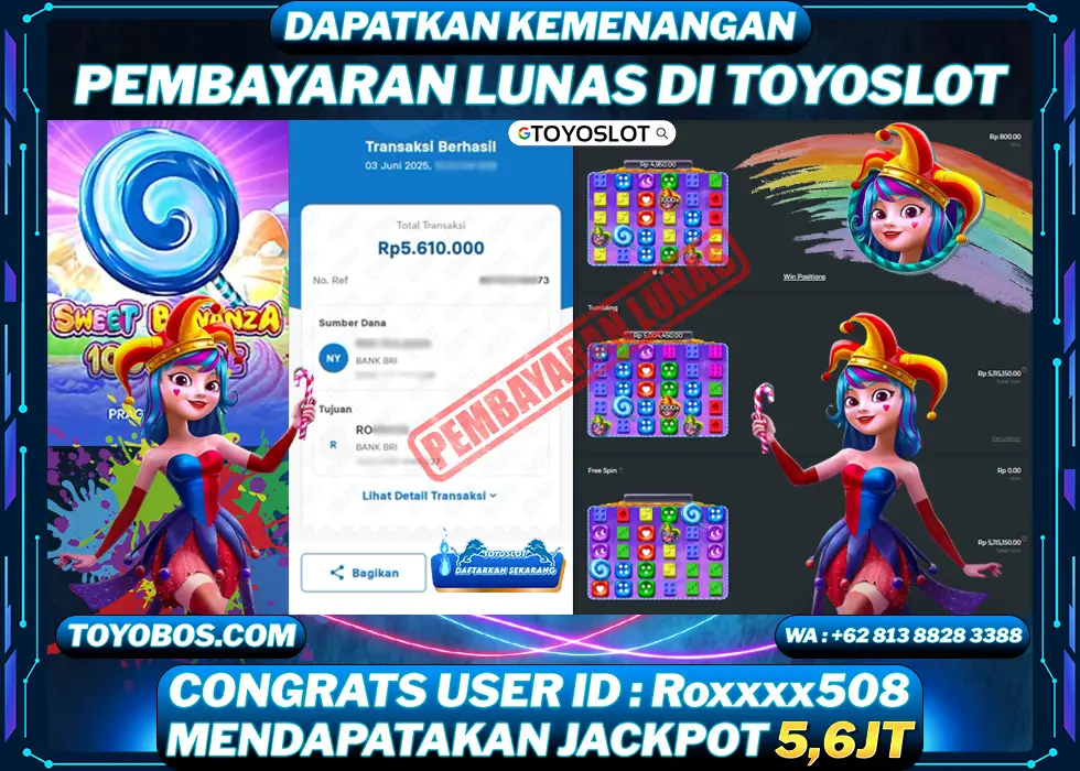 TOYOSLOT - BUKTI KEMENANGAN Sweet Bonanza 1000 Dice Rp5,610,000,- LUNAS