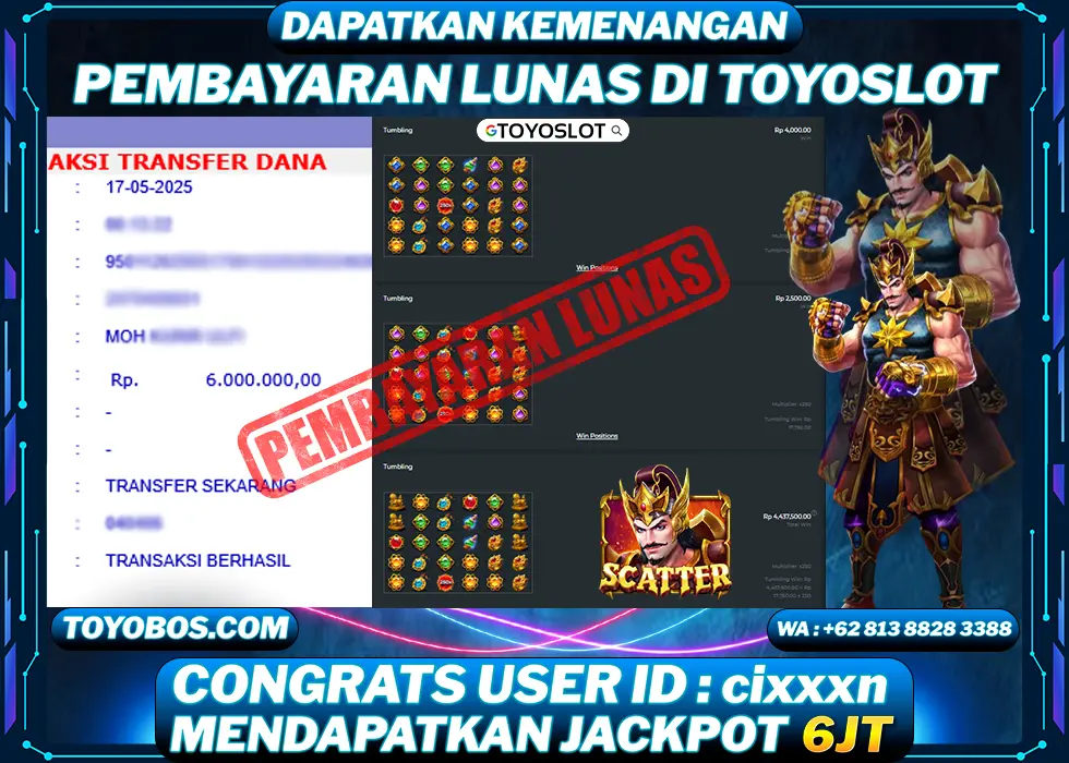 TOYOSLOT - BUKTI KEMENANGAN JACKPOT Gates Of GatotKaca 1000 Rp6,000,000,- LUNAS